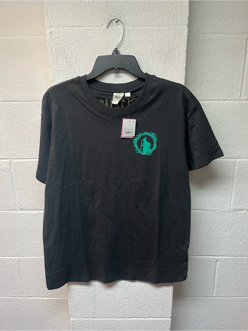 Dark Gray Short-Sleeve Tee with Teal Chest Graphic Wicked Elphaba